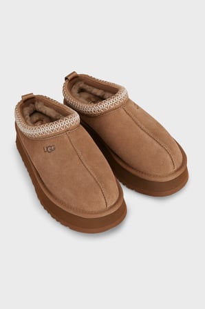 Ugg Logolu Hakiki Deri Platform Taban Yünlü Süet Terlik Kadın TERLİK 1174471 AÇIK KAHVE