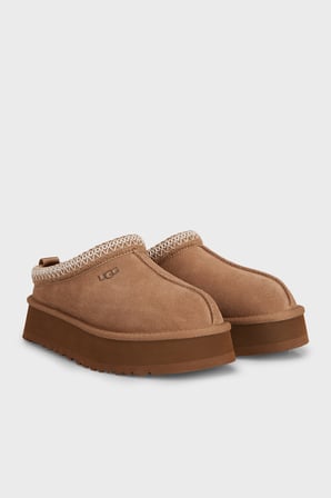 Ugg Logolu Hakiki Deri Platform Taban Yünlü Süet Terlik Kadın TERLİK 1174471 AÇIK KAHVE