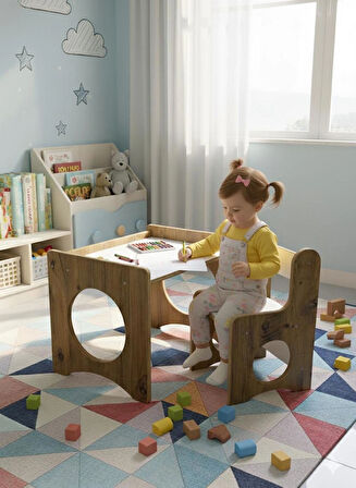 Montessori Çocuk Oyun & Aktivite ve Çalışma Masa ve Sandalyesi