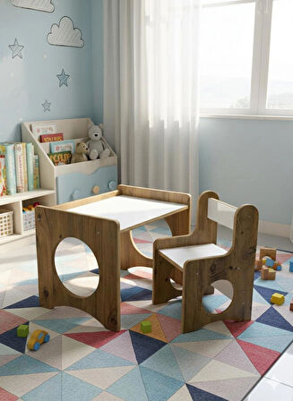Montessori Çocuk Oyun & Aktivite ve Çalışma Masa ve Sandalyesi