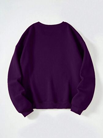Kadın Oversize Bisiklet Yaka Basic Düz Sweatshirt