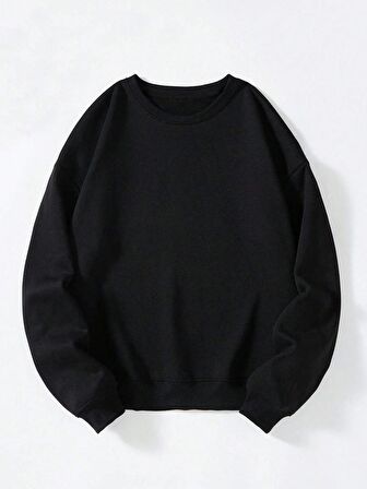 Kadın Oversize Bisiklet Yaka Basic Düz Sweatshirt