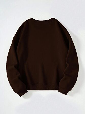Kadın Oversize Bisiklet Yaka Basic Düz Sweatshirt