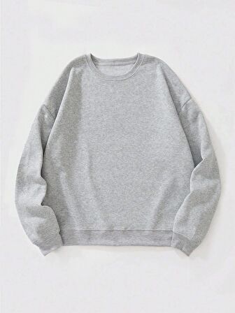 Kadın Oversize Bisiklet Yaka Basic Düz Sweatshirt