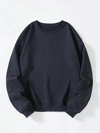 Kadın Oversize Bisiklet Yaka Basic Düz Sweatshirt