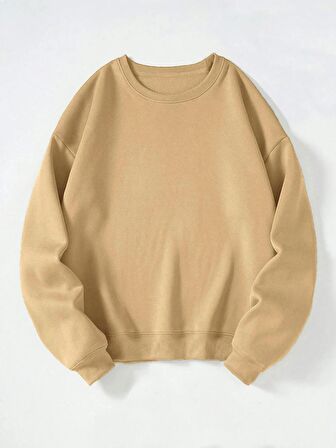 Kadın Oversize Bisiklet Yaka Basic Düz Sweatshirt