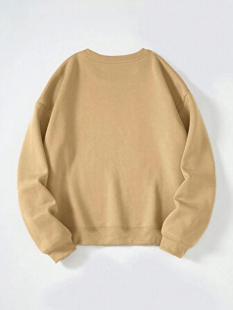 Kadın Oversize Bisiklet Yaka Basic Düz Sweatshirt
