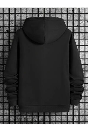 Kulaklık Baskılı Kapüşonlu Cepli Sweatshirt