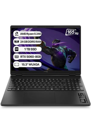 HP HyperX OMEN 15 D2QW3EA AMD Ryzen 5 240 24GB 1TB SSD RTX5060-8GB Freedos 15.3" WUXGA 165Hz Taşınabilir Bilgisayar