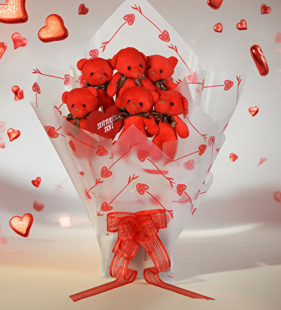 Sevimli 90 cm Peluş Ayı ile Premium Yumoş Kırmızı Peluş Ayıcık Buketi