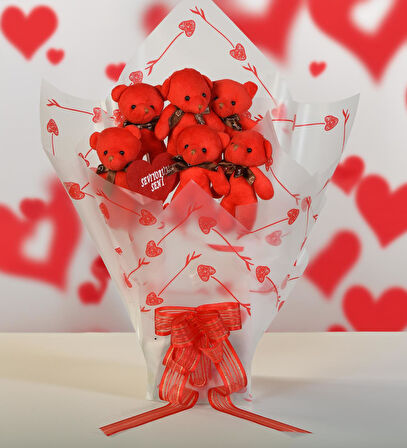 Sevimli 90 cm Peluş Ayı ile Premium Yumoş Kırmızı Peluş Ayıcık Buketi
