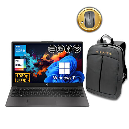 HP 250 G10 i5 1334U 16GB 512GB M.2 SSD B2NC5ES ATL82 W11Pro 15.6" Notebook+Çanta &Mouse 