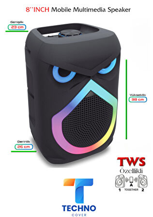 Bluetooth Özellikli Ses Bombası 8 Inch Rgb Işıklı Speaker (KLN-140)