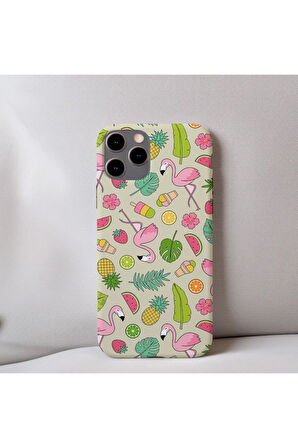 İphone 8 Plus Uyumlu İçi Kadife Flamingo Desenli Telefon Kılıfı