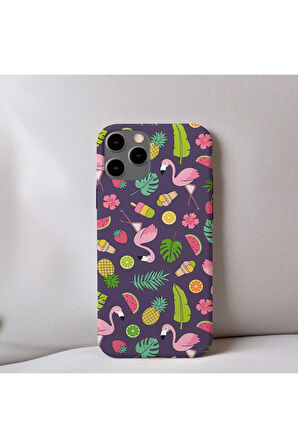 İphone SE 3.Nesil (2022) Uyumlu İçi Kadife Flamingo Desenli Telefon Kılıfı