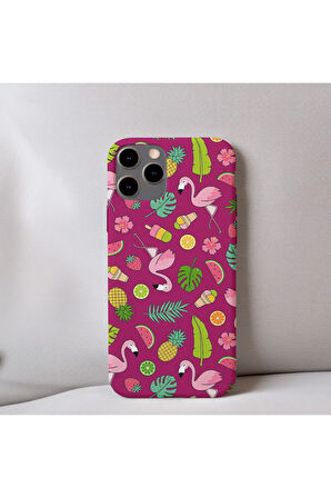 İphone 6 Plus Uyumlu İçi Kadife Flamingo Desenli Telefon Kılıfı