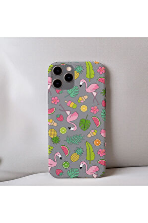 İphone 11 Pro Max Uyumlu İçi Kadife Flamingo Desenli Telefon Kılıfı