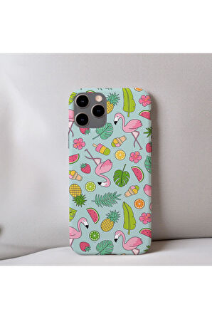 İphone 13 Uyumlu İçi Kadife Flamingo Desenli Telefon Kılıfı