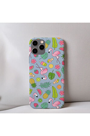 İphone 13 Pro Uyumlu İçi Kadife Flamingo Desenli Telefon Kılıfı