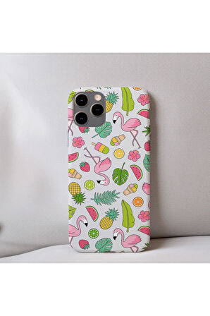 İphone 14 Plus Uyumlu İçi Kadife Flamingo Desenli Telefon Kılıfı