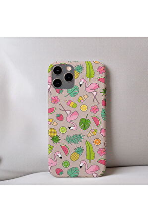 İphone 15 Plus Uyumlu İçi Kadife Flamingo Desenli Telefon Kılıfı