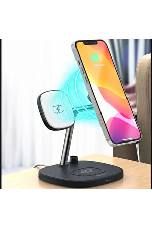 magsafe özellikli 3’ü 1 kablosuz Siyah şarj standı cihazı Aleti(22.5W Hızlı Şarj+Oto Şarj Kesme