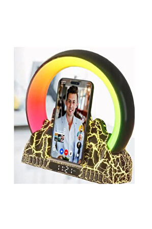 İphone uyumlu Kablosuz Masaüstü Şarj Cihazı Standı(25W Kablosuz Şarj+Saat Alarım+RGB Işıklı Tasarım)
