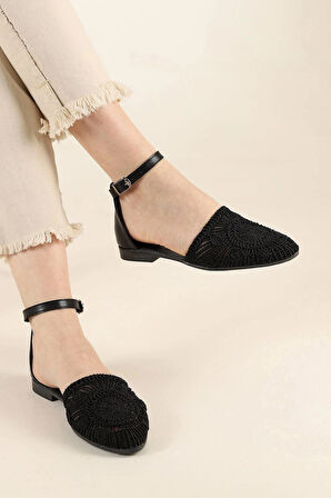 Apelles Shoes Nakış işlemeli Bilekten Bağlamalı Düz Taban Babet