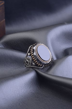 SİYAH TAŞLI OVAL ZİRKON 925 AYAR GÜMÜŞ ERKEK YÜZÜK