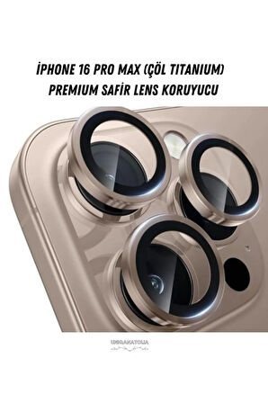 iPhone 16 Pro Max Uyumlu Premium Safir Lens Koruyucu