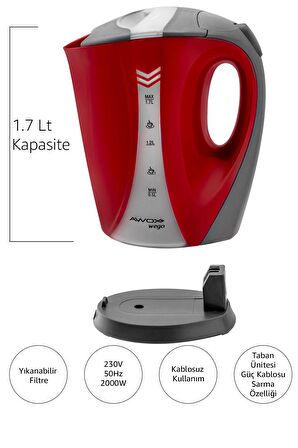 Awox Wego Açık Rezistanslı Su Isıtıcı Kettle Kırmızı