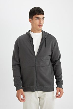 DeFacto Comfort Regular Fit Rahat Kalıp Kapüşonlu Kalın İçi Yumuşak Tüylü Fermuarlı Sweatshirt D2323AX24AUAR104