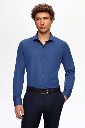 Slim Fit Lacivert Italyan Yaka Dar Kesim Klasik Kravatlık Uzun Kollu Kolay Ütülenebilir Ne 2HF02ORT5185
