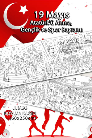 JUMBO 19 Mayıs Atatürk'ü Anma, Gençlik ve Spor Bayramı Dev boyama Kağıdı 60cm x 250cm