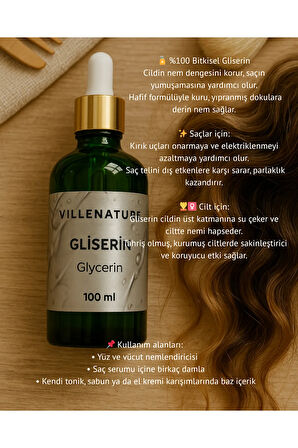 %100 Bitkisel Gliserin Yağı 100 ML Cam damlalıklı şişe