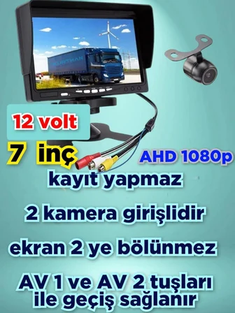 7 İNÇ QLED IPS EKRAN VE 1 ADET 150'' GENİŞ AÇILI AHD 1080P KELEBEK KAMERA 12 V