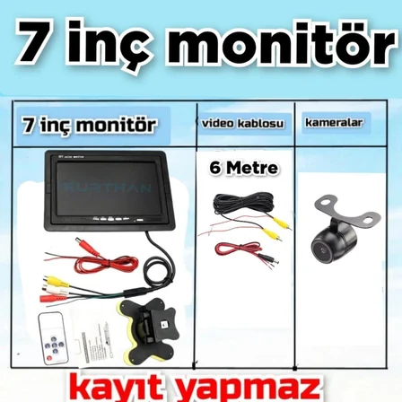 7 İNÇ QLED IPS EKRAN VE 1 ADET 150'' GENİŞ AÇILI AHD 1080P KELEBEK KAMERA 12 V