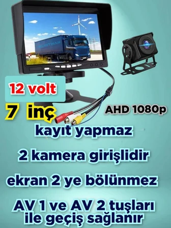 7'' QLED IPS EKRAN VE 1 ADET AHD 1080P 180 DERECE GENİŞ AÇILI KAMERA 12 V