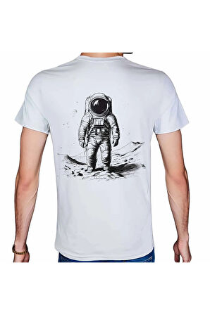 Astronaut T-shirt %100 Pamuklu Beyaz Penye Basic Erkek Tişört