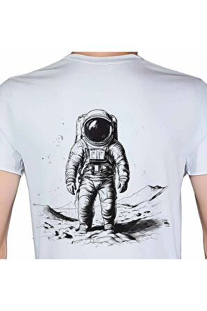 Astronaut T-shirt %100 Pamuklu Beyaz Penye Basic Erkek Tişört