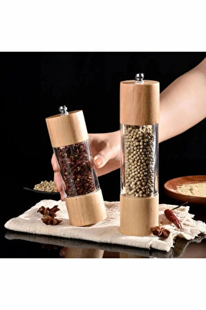 1 Adet Bambu Tuz, Karabiber, Baharat Değirmeni, Tuz Öğütücü Değirmeni Orta Boy