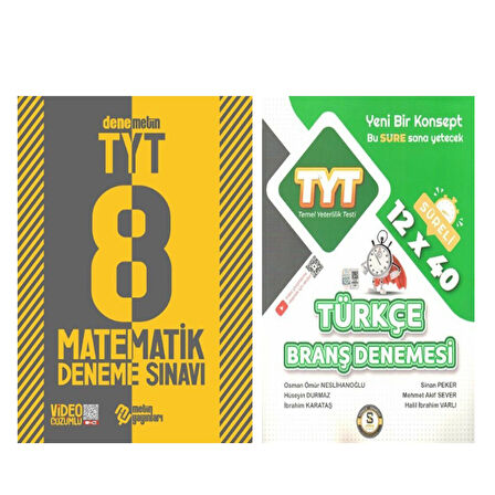 Metin TYT Matematik 8 Deneme ve Süre Türkçe 12 x 40 Branş Denemesi Seti 2 Kitap
