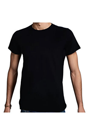 Black-White T-shirt %100 Pamuklu Siyah Penye Basic Erkek Tişört