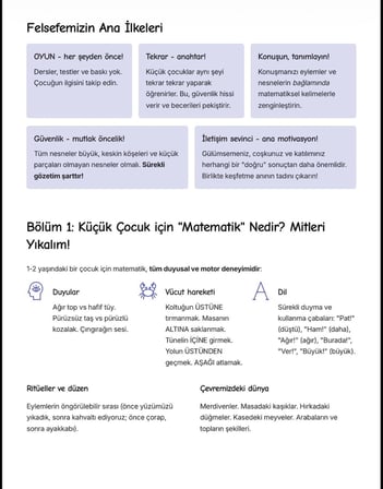 Erken Matematik Seviye1:1-5 Yaş.Kısım 1: 1-2 Yıl