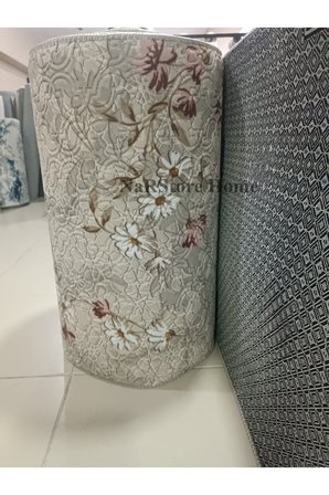 Elit Pembe Kahve Çiçekli Kabartmalı Kaymaz Taban Yıkanabilir Kesme Yolluk Halı