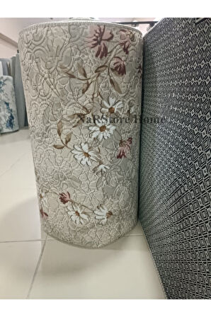 Elit Pembe Kahve Çiçekli Kabartmalı Kaymaz Taban Yıkanabilir Kesme Yolluk Halı