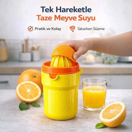 Çok Amaçlı Limon Sıkacağı ve Meyve Ezici – Püre Yapabilen – Saklama Kaplı – 400 ML Sarı 