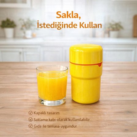 Çok Amaçlı Limon Sıkacağı ve Meyve Ezici – Püre Yapabilen – Saklama Kaplı – 400 ML Sarı 