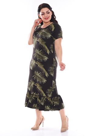 Palmiye Yapraklı Büyük Beden Elbise 1D-0948