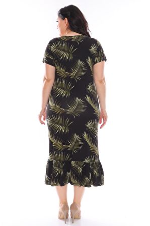 Palmiye Yapraklı Büyük Beden Elbise 1D-0948